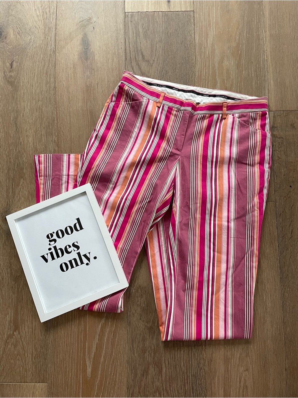 The Limited Striped Pink Multi Cotton Blend Flared Pants